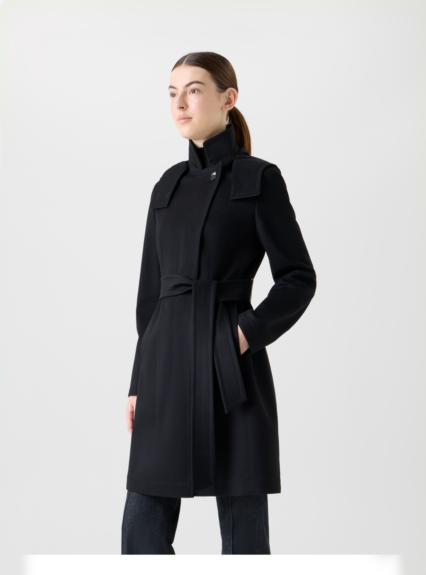Designer Kurzer Kaschmir Storm-System® Trenchcoat - Schwarz 