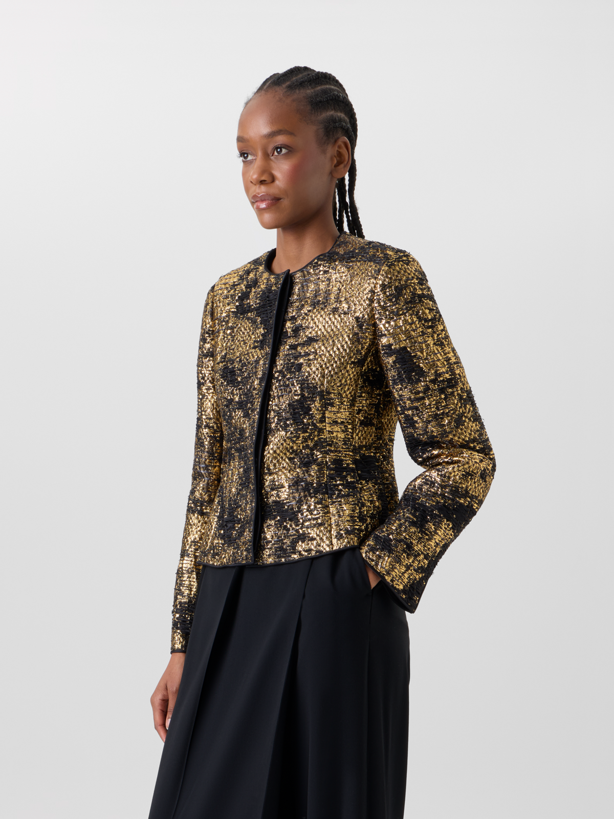 Designer Taillierte Jacke in Fragmented Jacquard - Bunt - Gold 