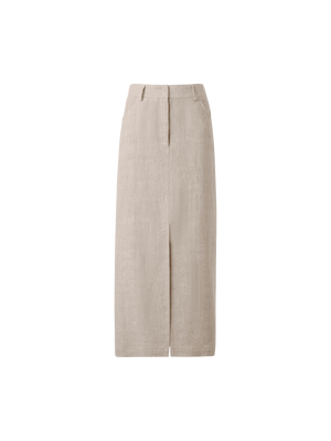 Designer Langer Bleistiftrock aus Leinen - Beige