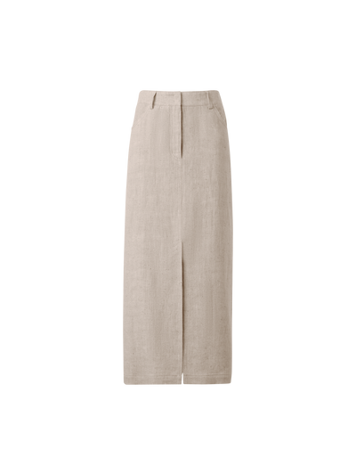 Designer Langer Bleistiftrock aus Leinen - Beige