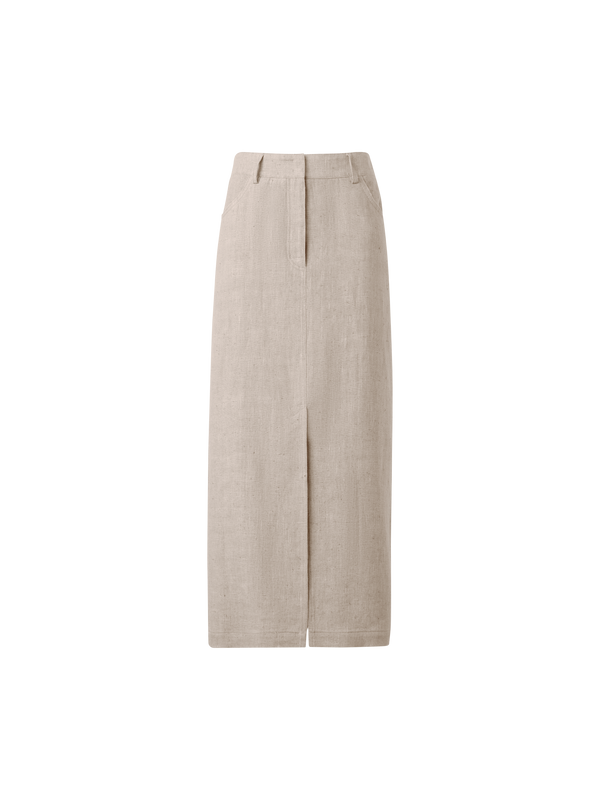 Designer Langer Bleistiftrock aus Leinen - Beige