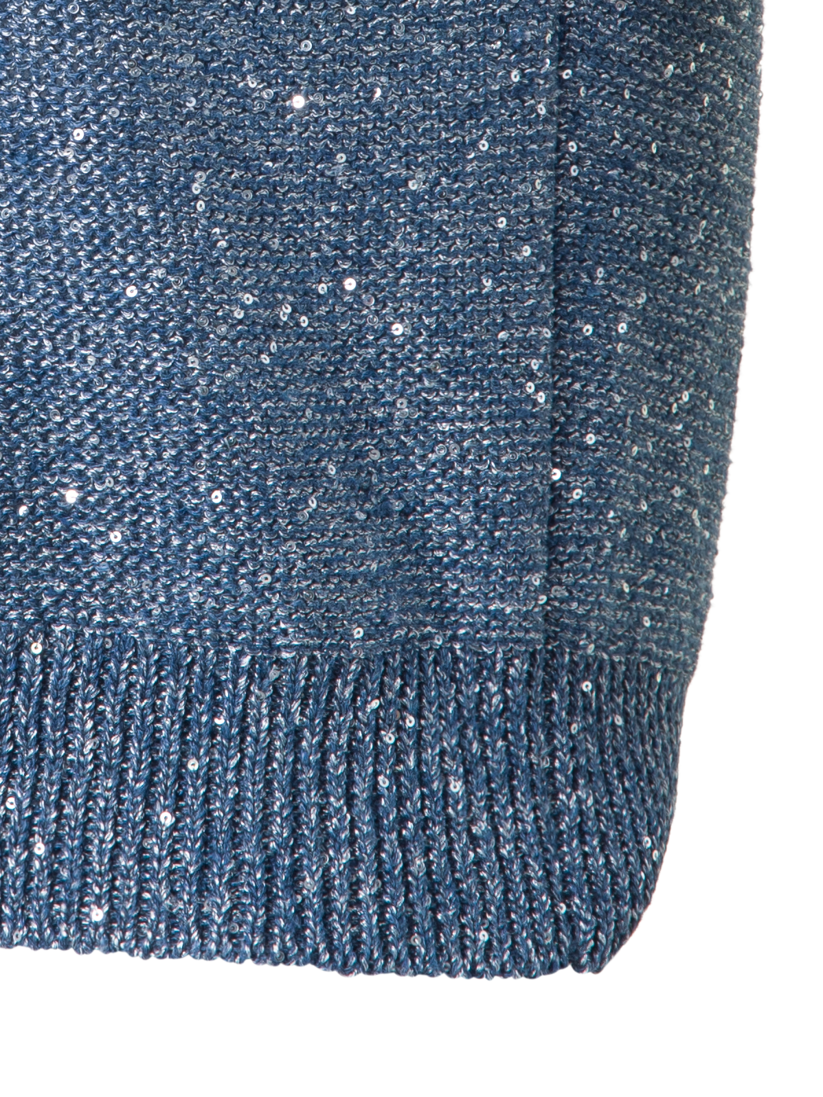 Designer Leinen-Baumwoll-Stricktop mit Pailletten - Blau