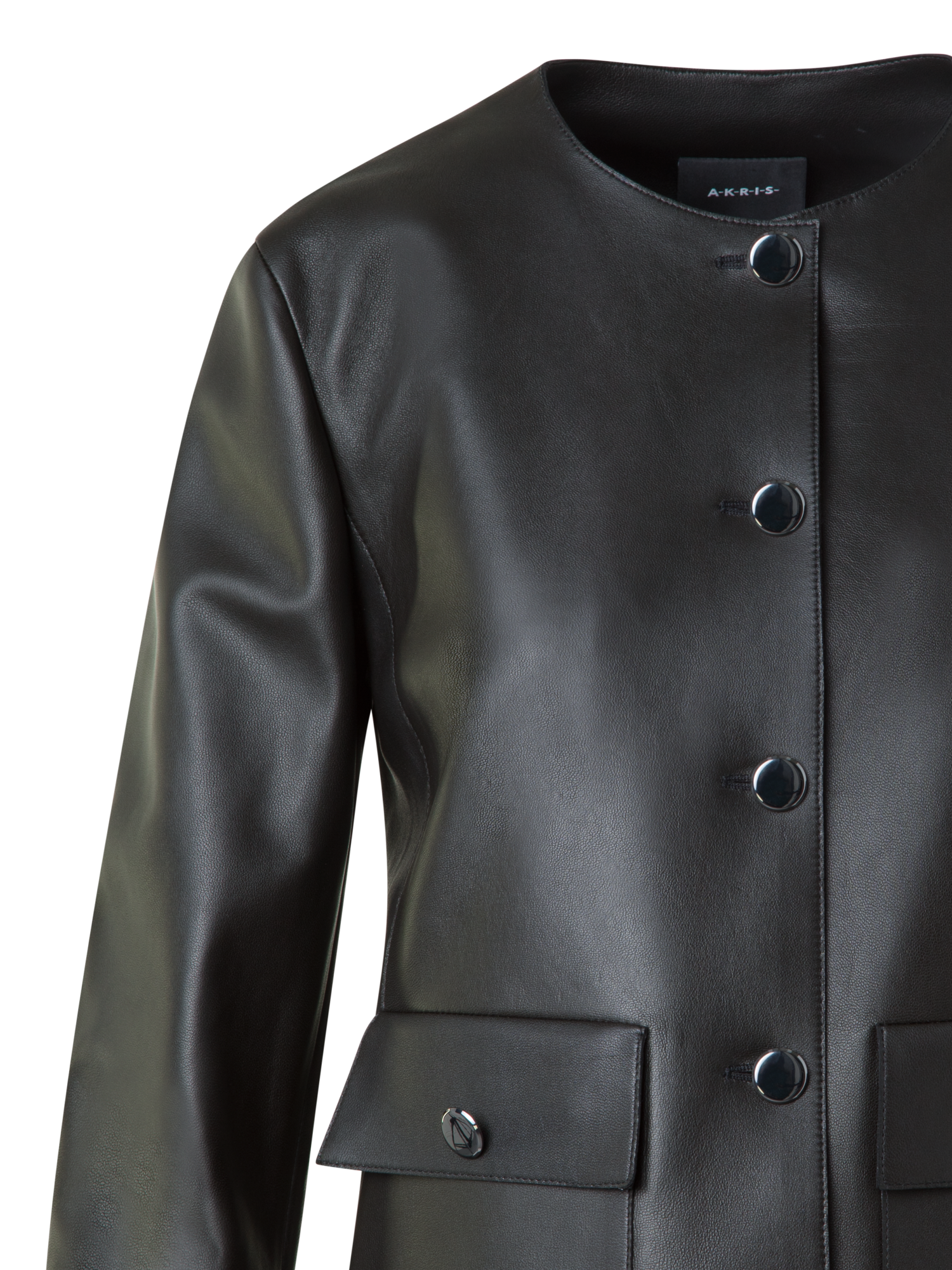 Designer Lederjacke mit verkürzten Ärmeln - Schwarz