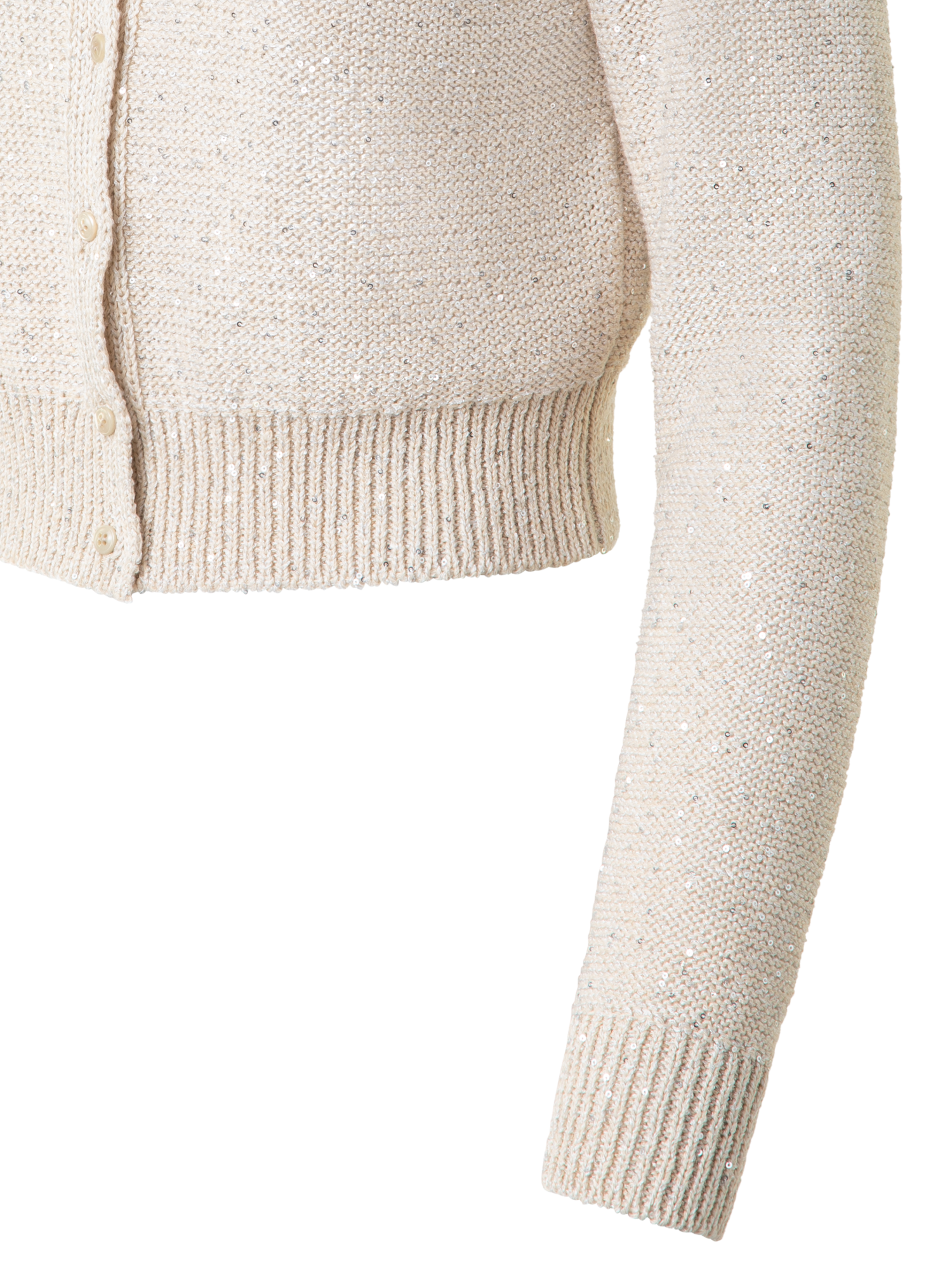 Designer Leinen-Baumwoll-Cardigan mit Micro-Pailletten - Beige