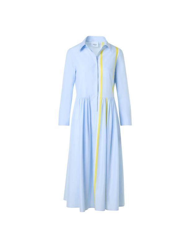Designer Gestreiftes Midi-Hemdblusenkleid aus Baumwoll-Chambray - Blau - Bunt