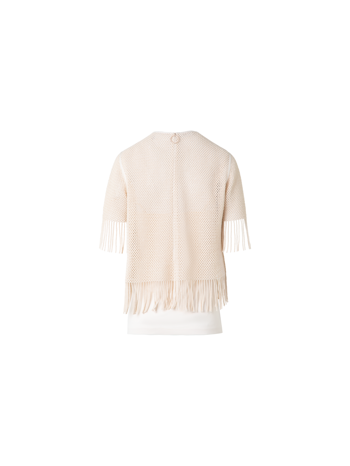 Designer T-Shirt aus Baumwoll-Mesh mit Fransen - Beige