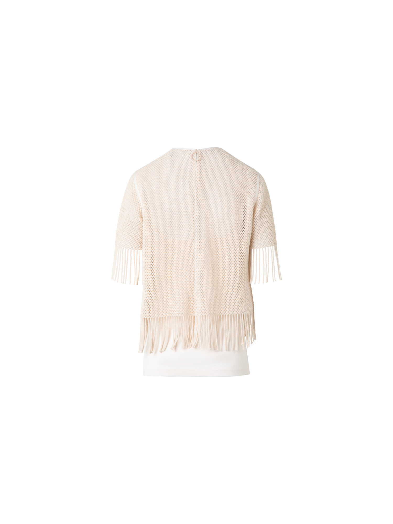 Designer T-Shirt aus Baumwoll-Mesh mit Fransen - Beige