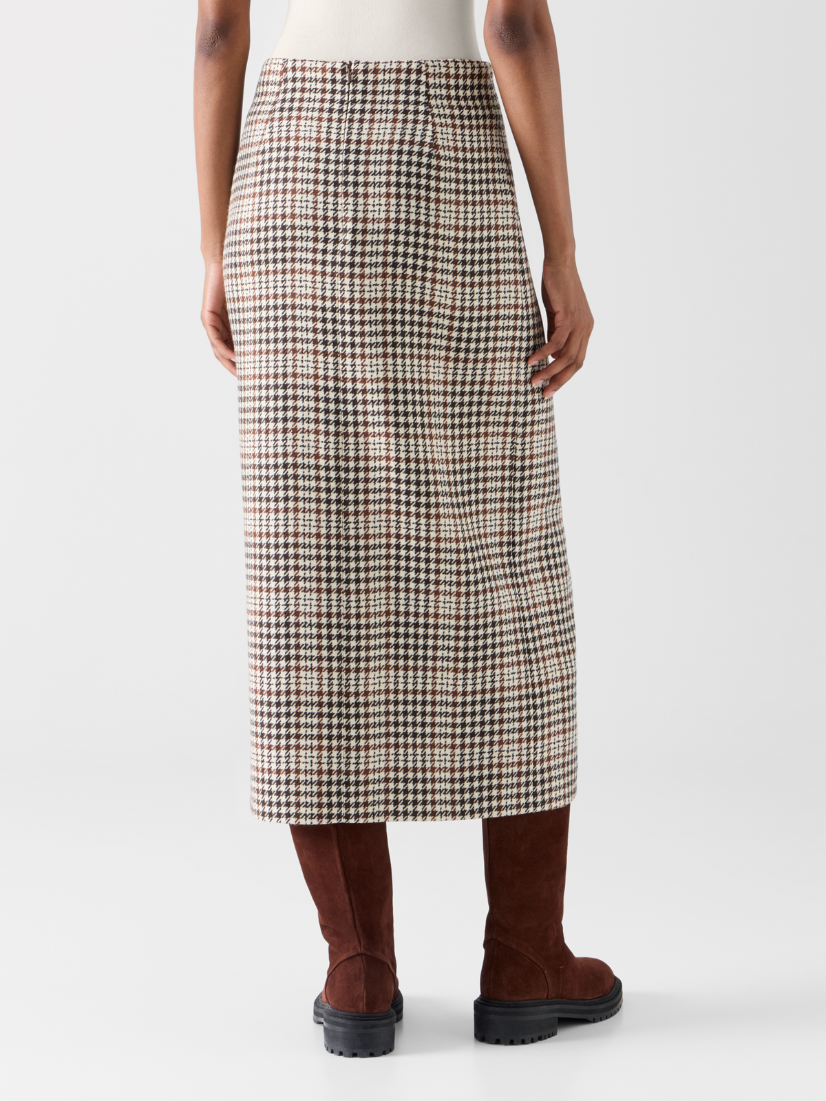 Designer Midi-Wickelrock aus kariertem Tweed - Braun - Ecru - Bunt 