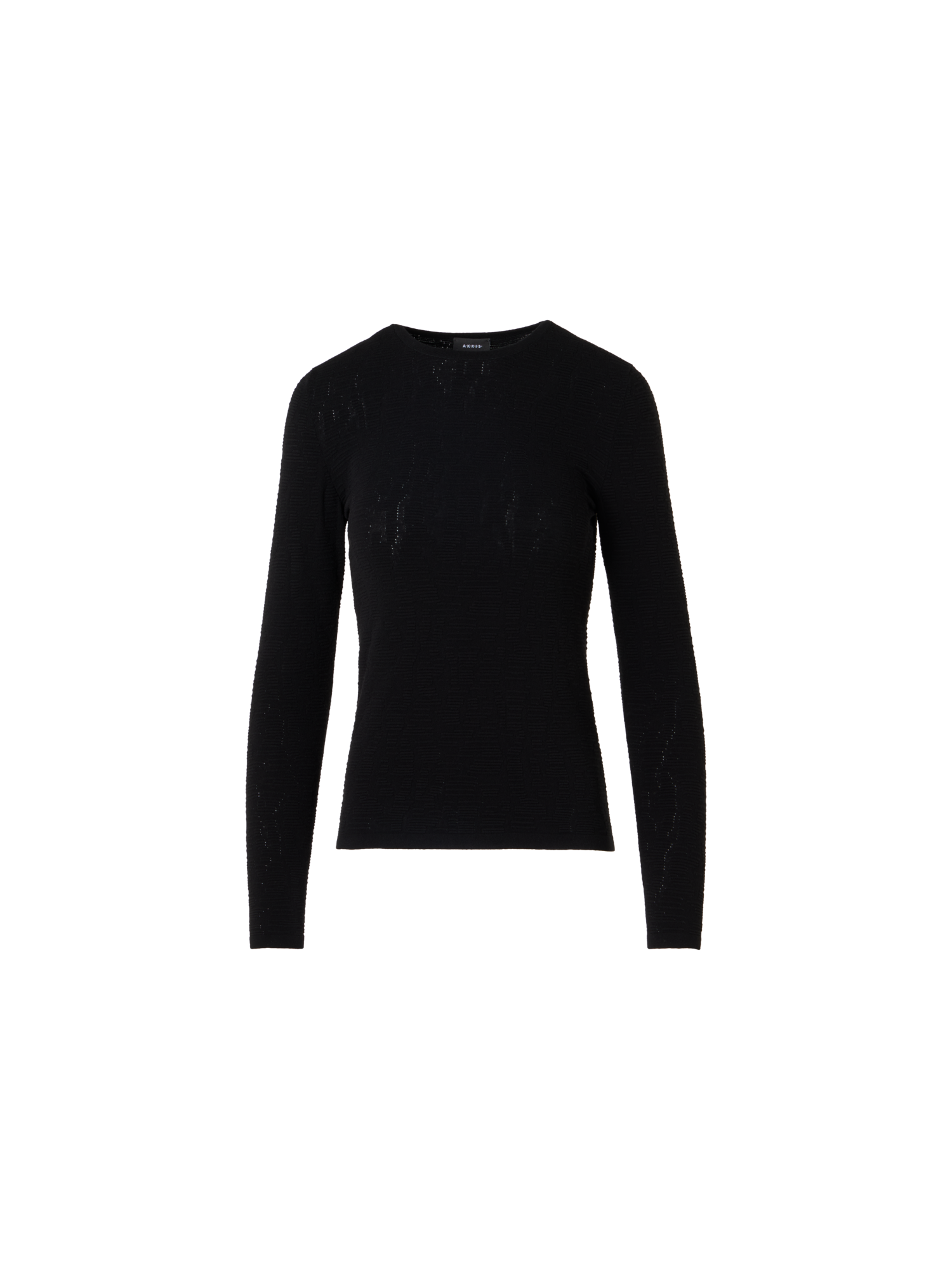 Designer Langärmeliger Strickpullover aus tonalem Dance Movement Jacquard - Schwarz