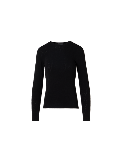 Designer Langärmeliger Strickpullover aus tonalem Dance Movement Jacquard - Schwarz