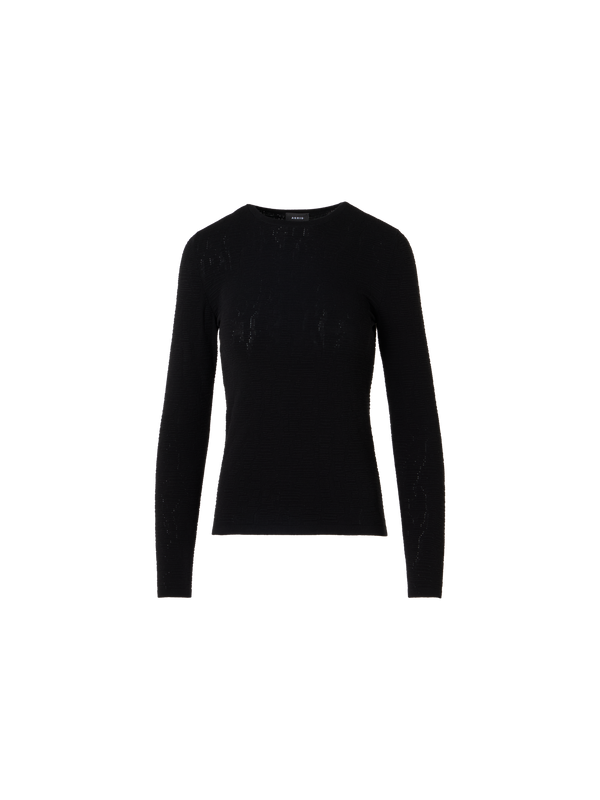 Designer Langärmeliger Strickpullover aus tonalem Dance Movement Jacquard - Schwarz