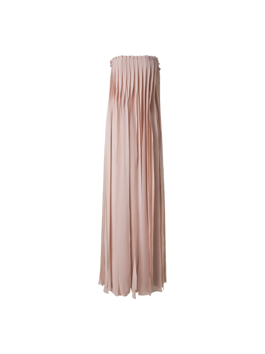 Designer Langes Seiden-Abendkleid mit Korsage - Beige