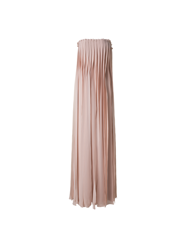 Designer Langes Seiden-Abendkleid mit Korsage - Beige