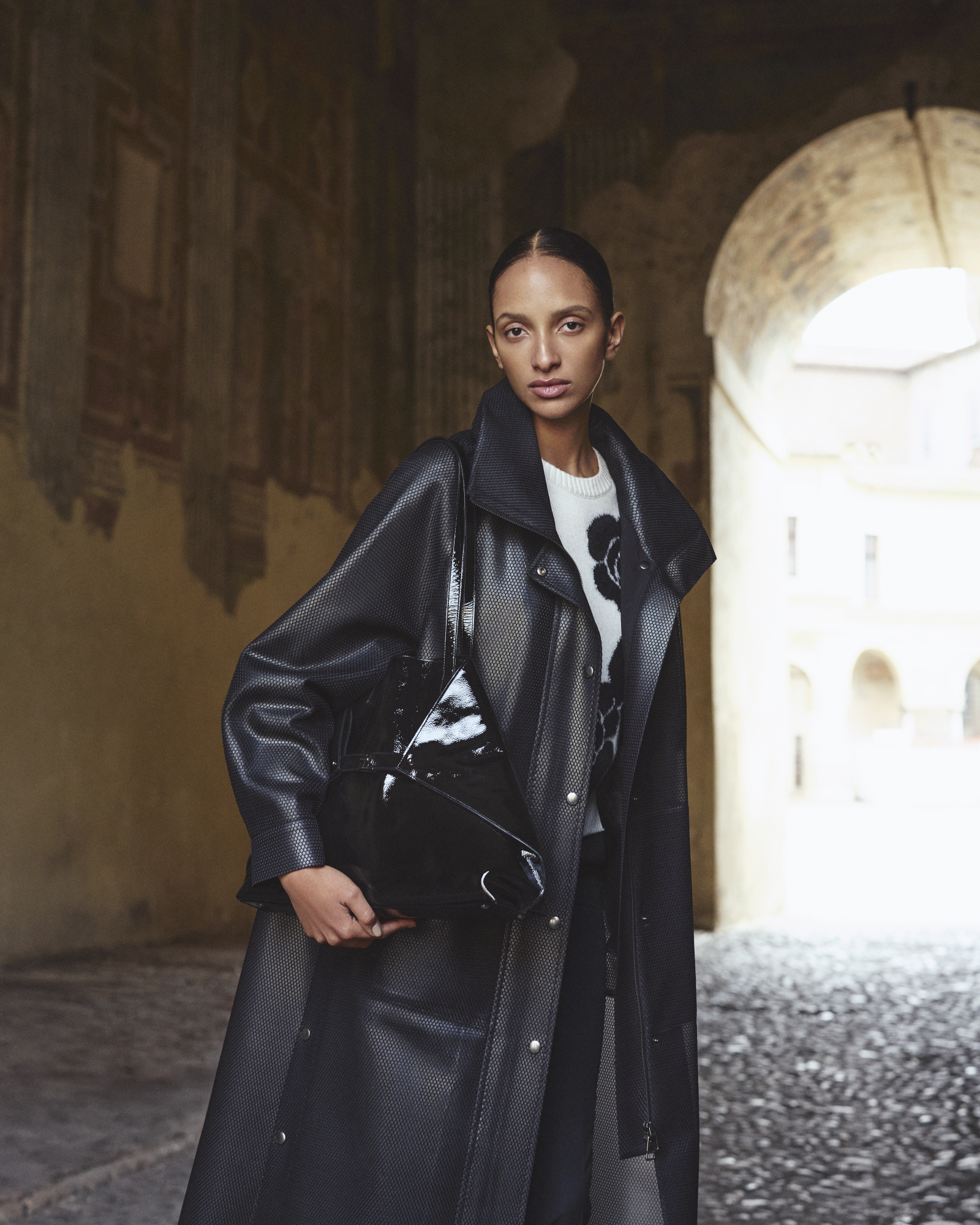 Designer Langer wasserabweisender Mantel mit Kapuze - Schwarz 