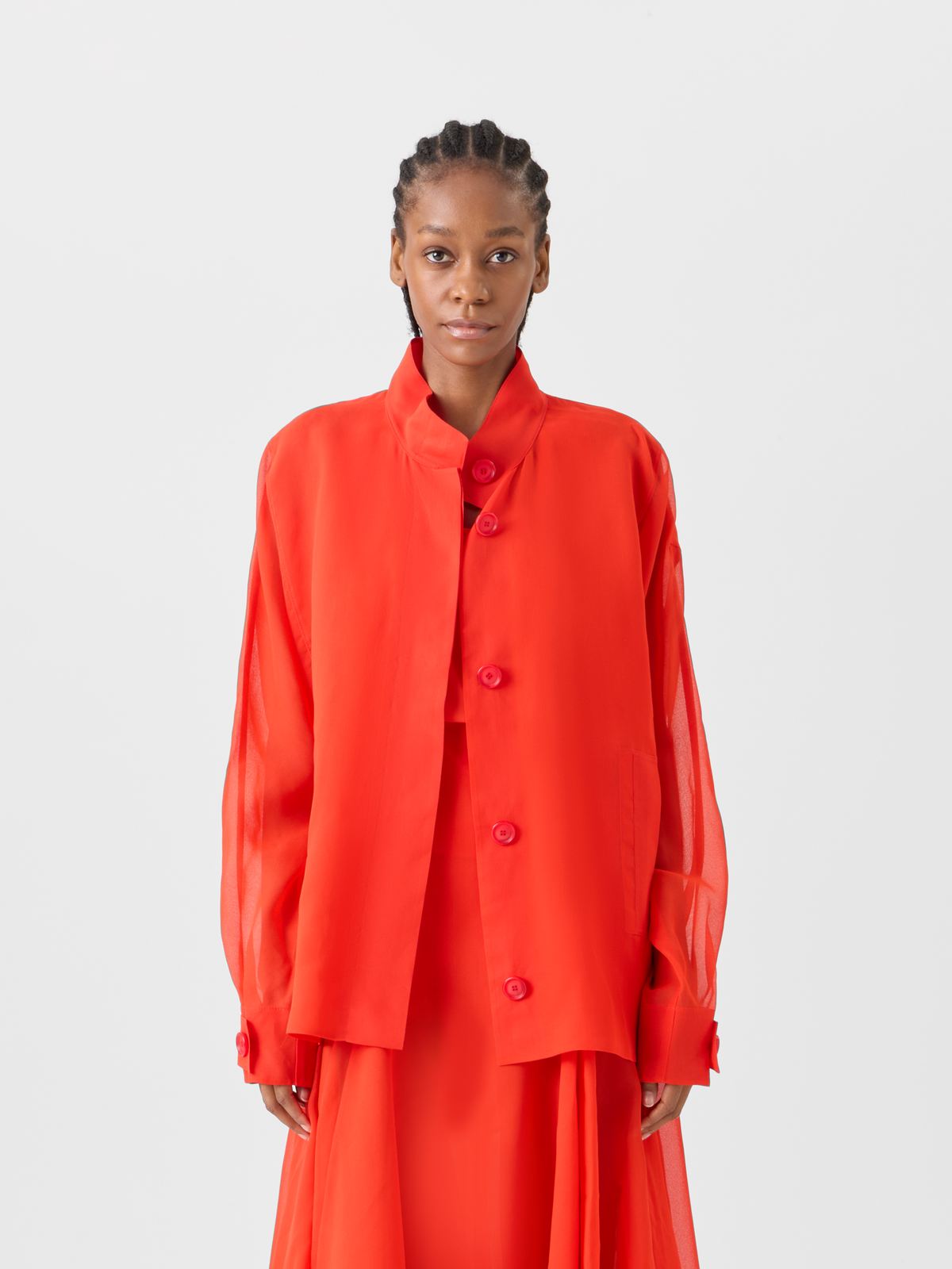Designer Huma Oversize-Parkajacke aus Seidenorganza - Rot #editorial