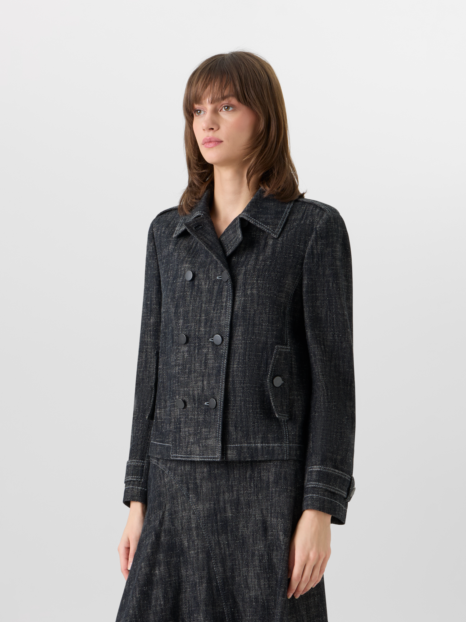 Designer Langärmelige Jacke aus schwerem, gewaschenem Baumwoll-Denim - Schwarz 