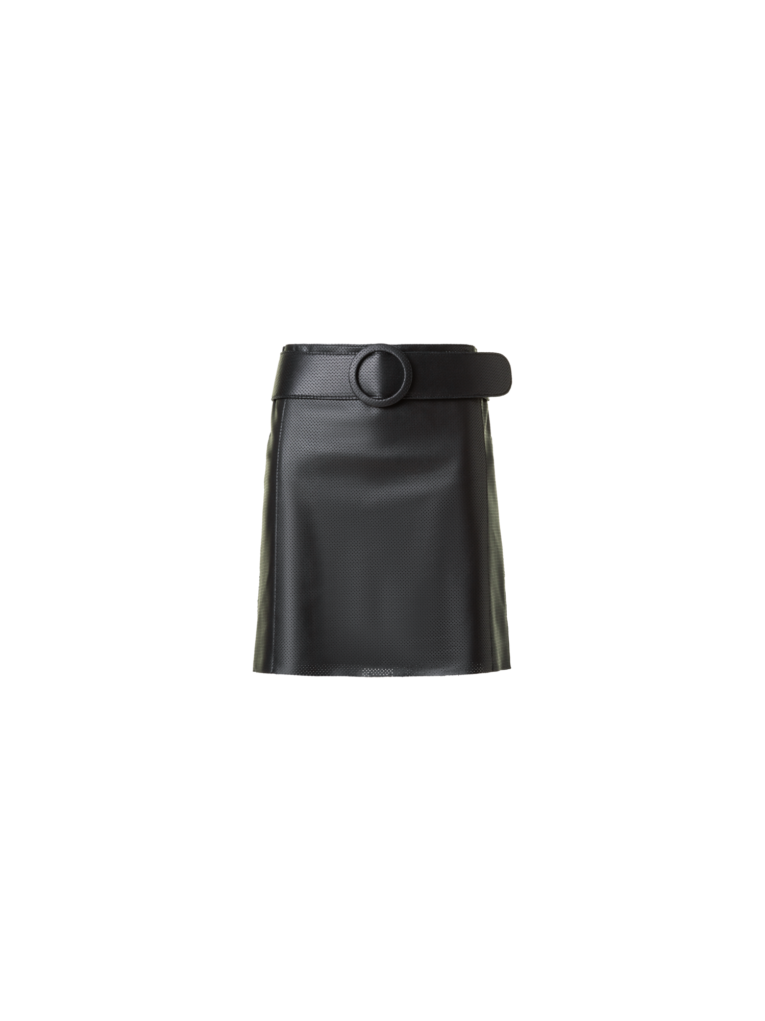 Designer Leder Minirock mit Gürtel und teifer Taille - Schwarz