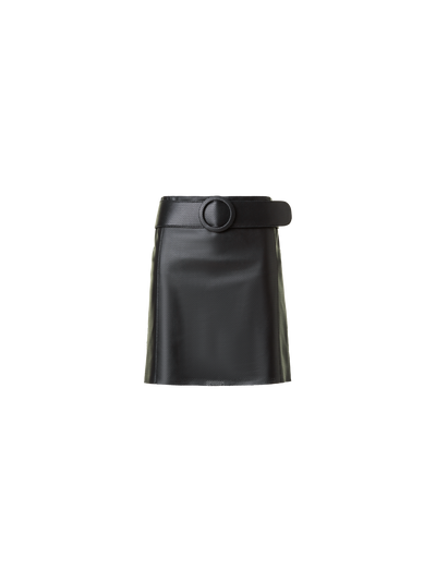 Designer Leder Minirock mit Gürtel und teifer Taille - Schwarz