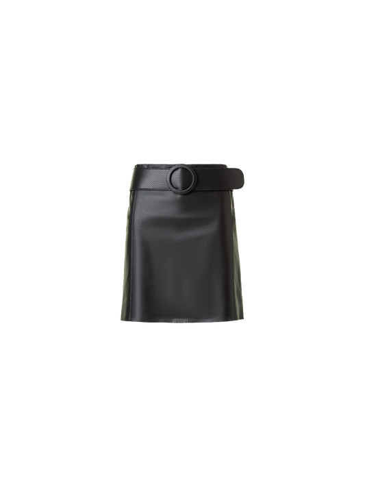 Designer Leder Minirock mit Gürtel und teifer Taille - Schwarz