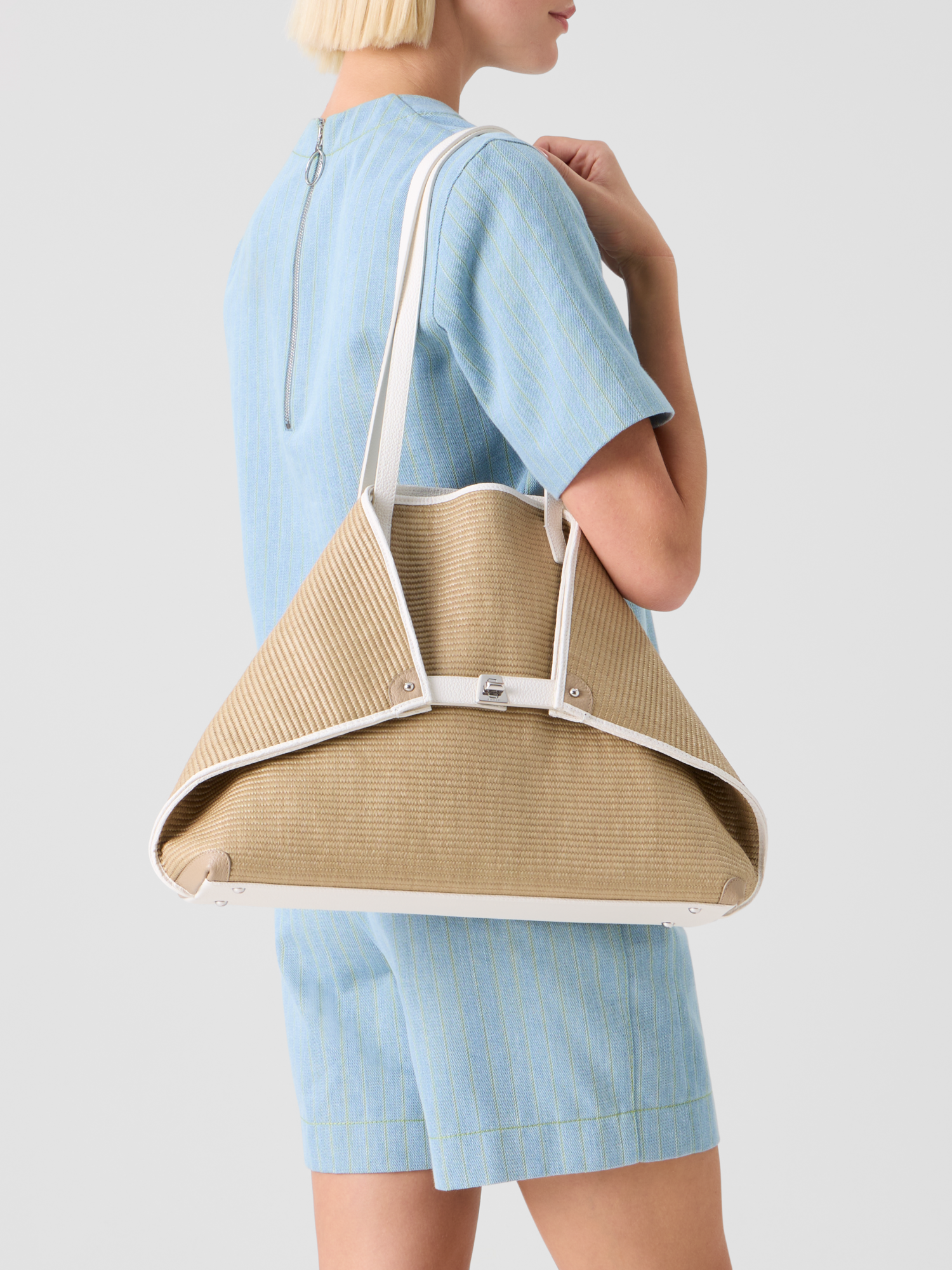 Designer Ai Medium Shoulder Tote Bag - Beige 