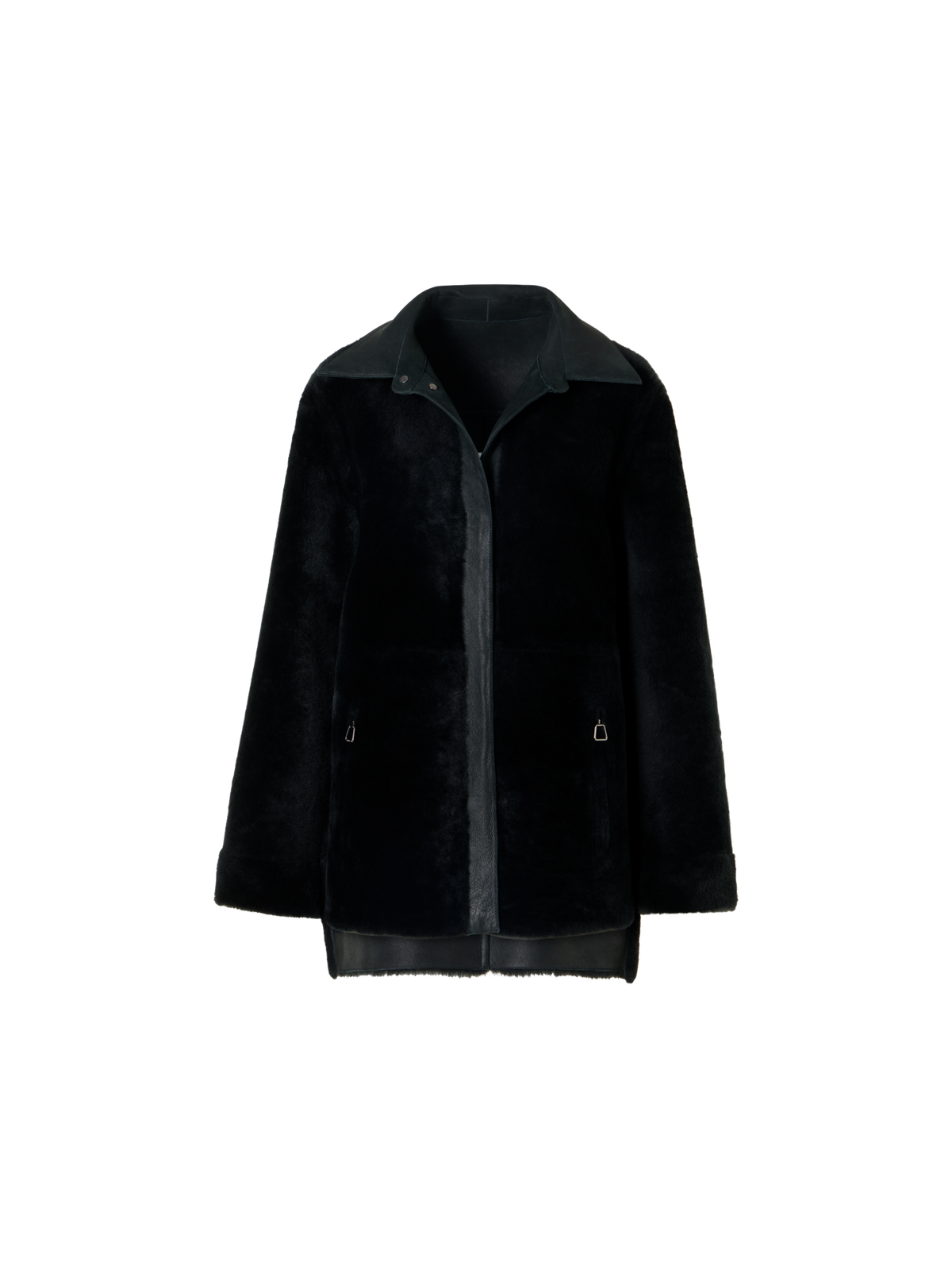 Designer Wendbare Hemdjacke aus Merinillo-Lammfell - Schwarz - Grün