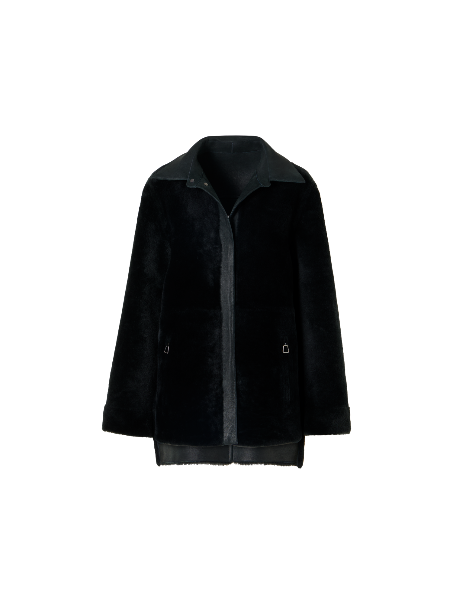 Designer Wendbare Hemdjacke aus Merinillo-Lammfell - Schwarz - Grün