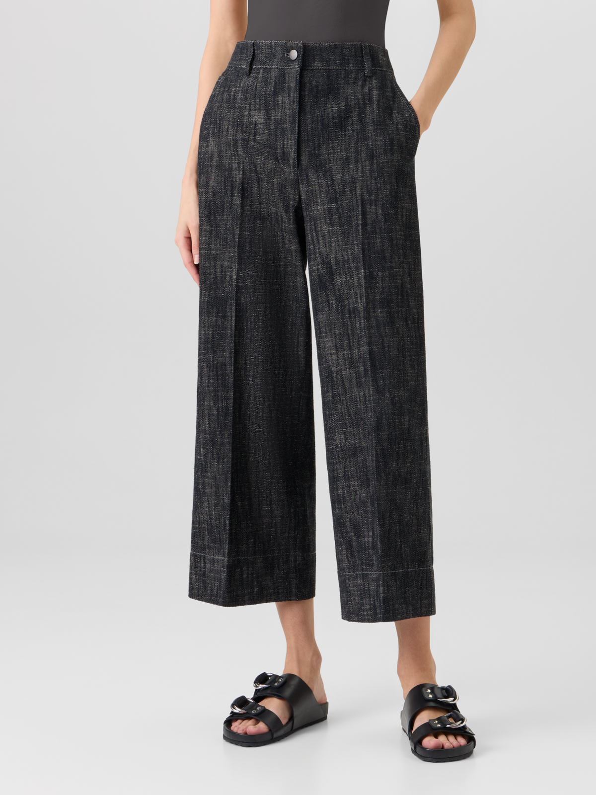 Designer Chiara Wide-Leg Hose aus schwerem, gewaschenem Baumwoll-Denim - Schwarz #editorial
