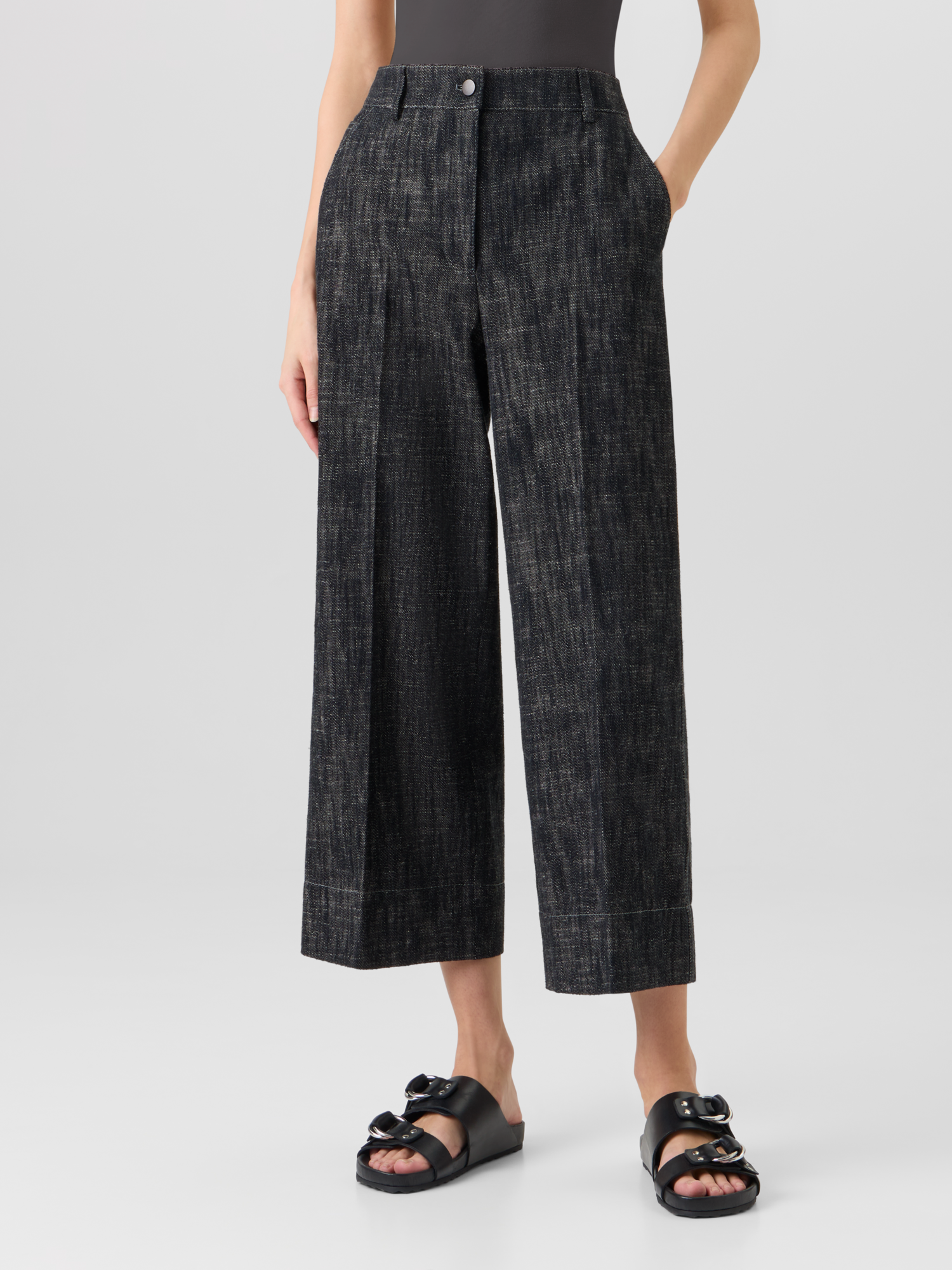 Designer Chiara Wide-Leg Hose aus schwerem, gewaschenem Baumwoll-Denim - Schwarz 