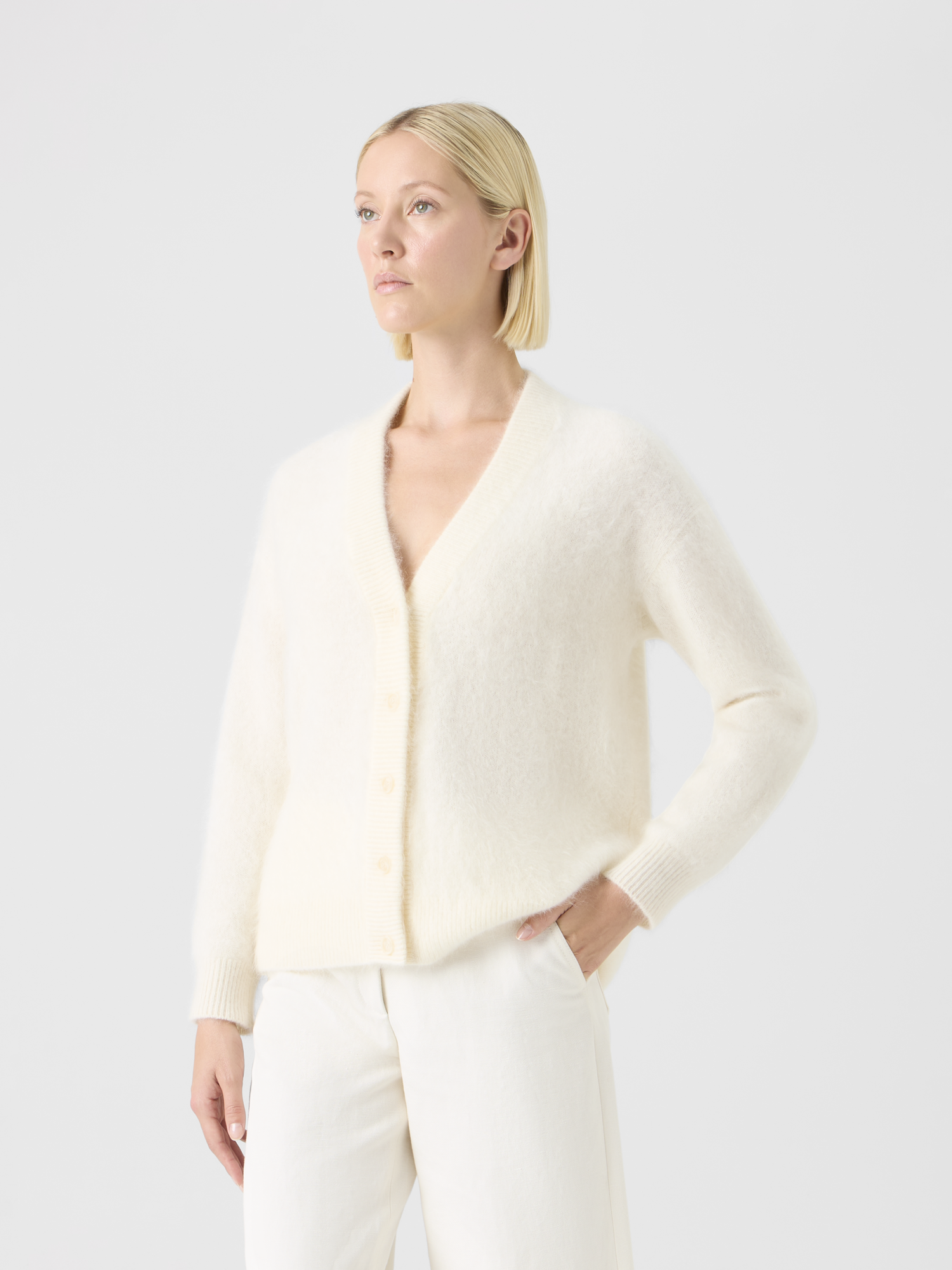 Designer Lässiger Cardigan aus Cloud-Kaschmir - Ecru 