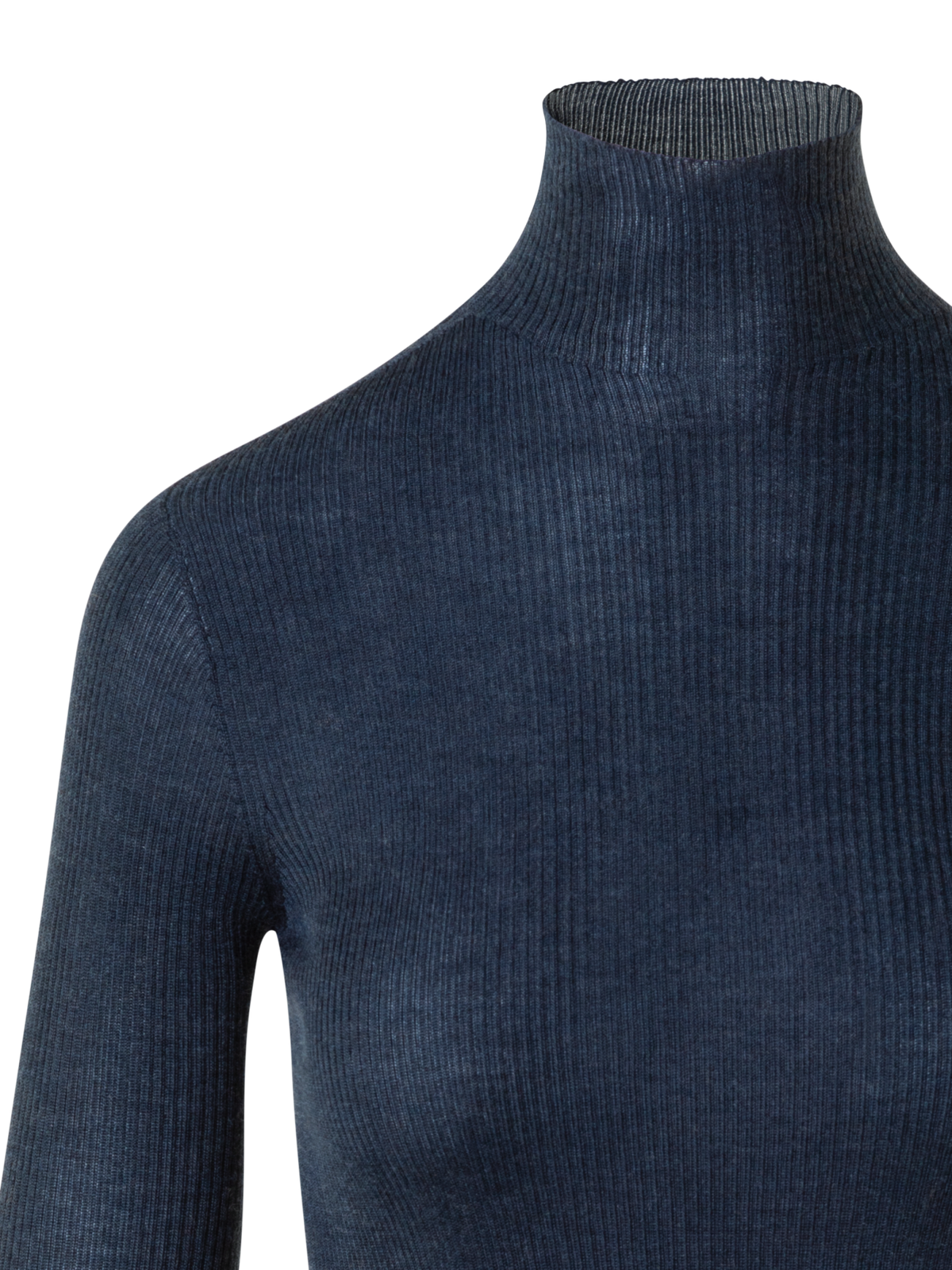 Designer Kaschmir Seide Rippenstrick Stehkragen Pulli  - Dunkelblau - Blau