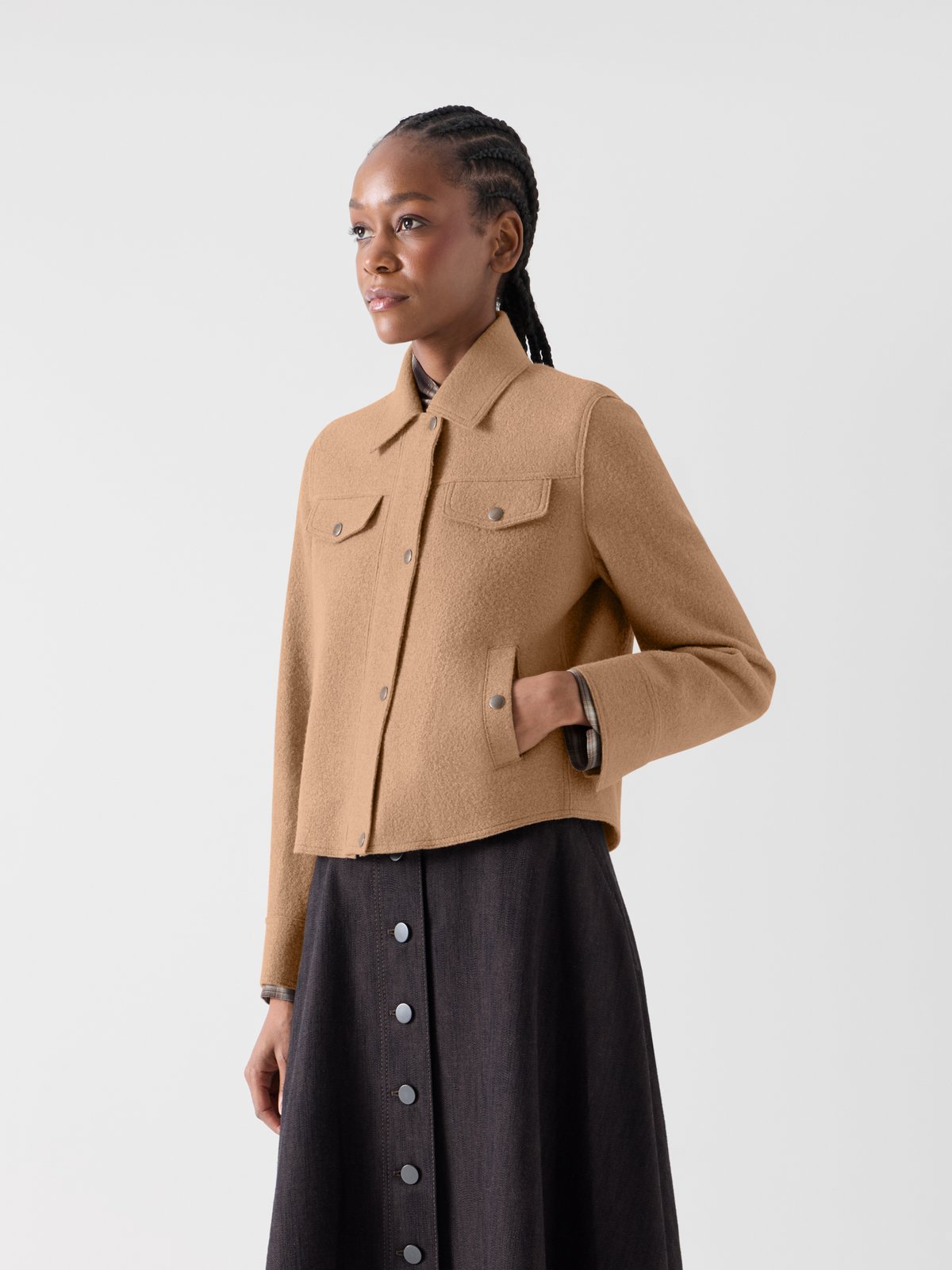 Designer Jacke im Denim-Stil aus Walkwolle - Braun 