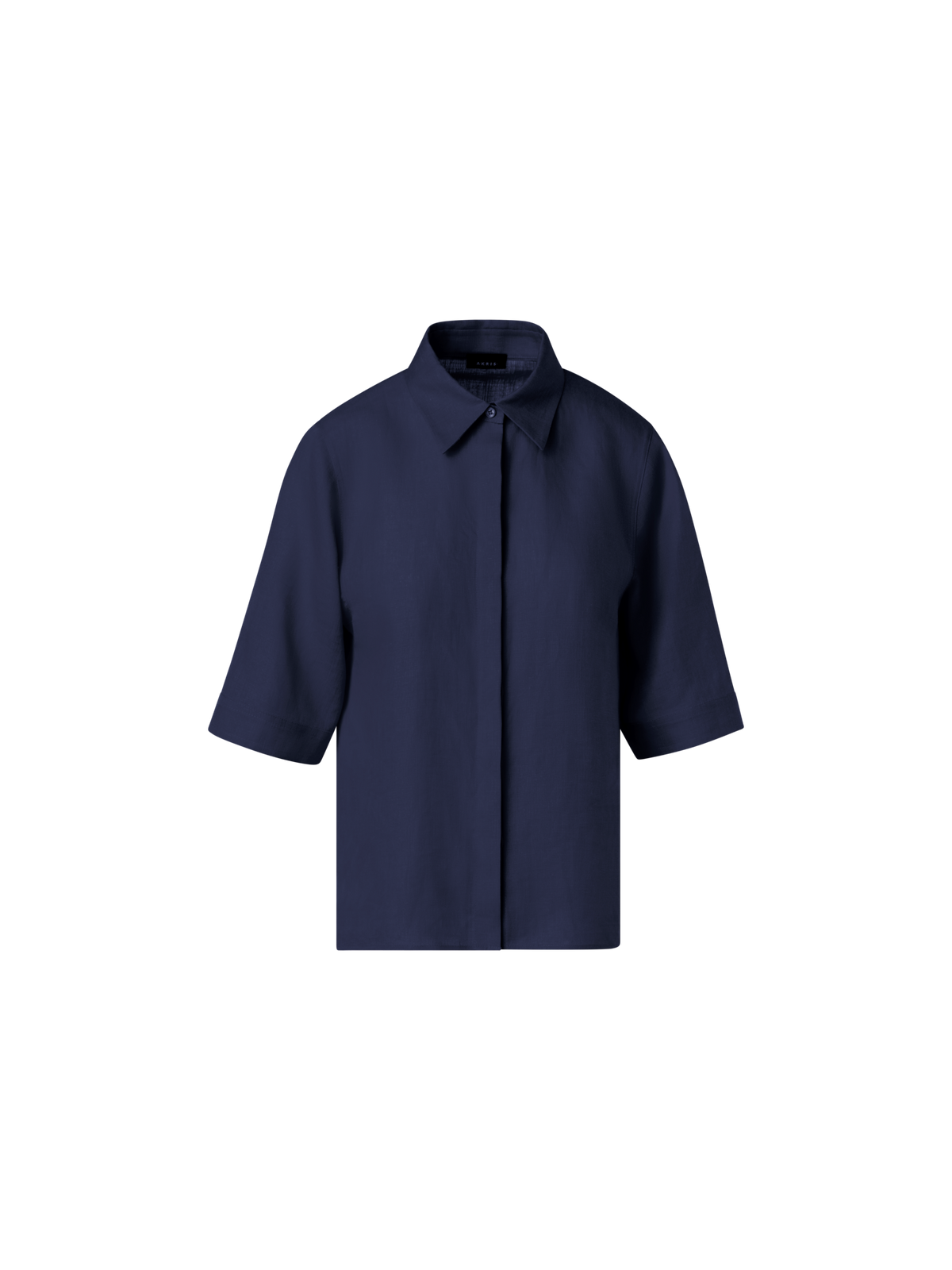 Designer Boxy-Hemdbluse aus Leinen-Voile - Dunkelblau - Blau