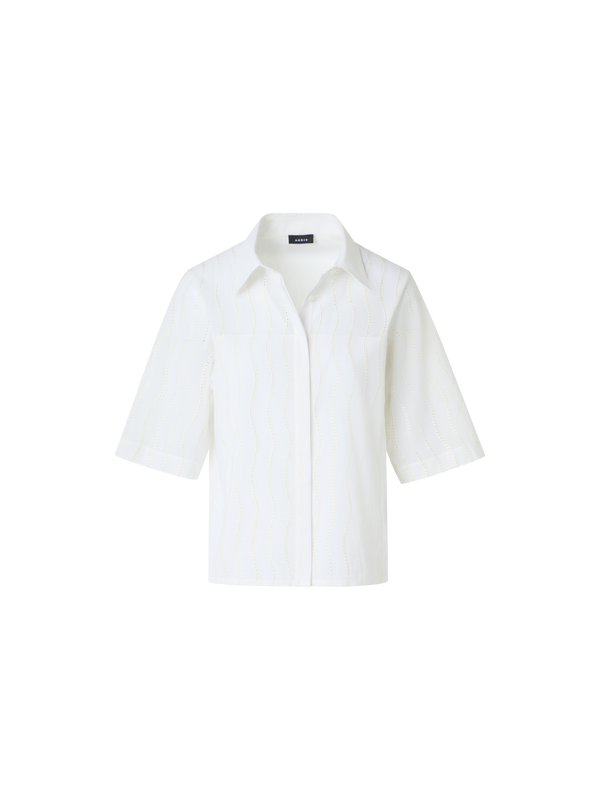 Designer Bestickte kastige Baumwollbluse - Ecru