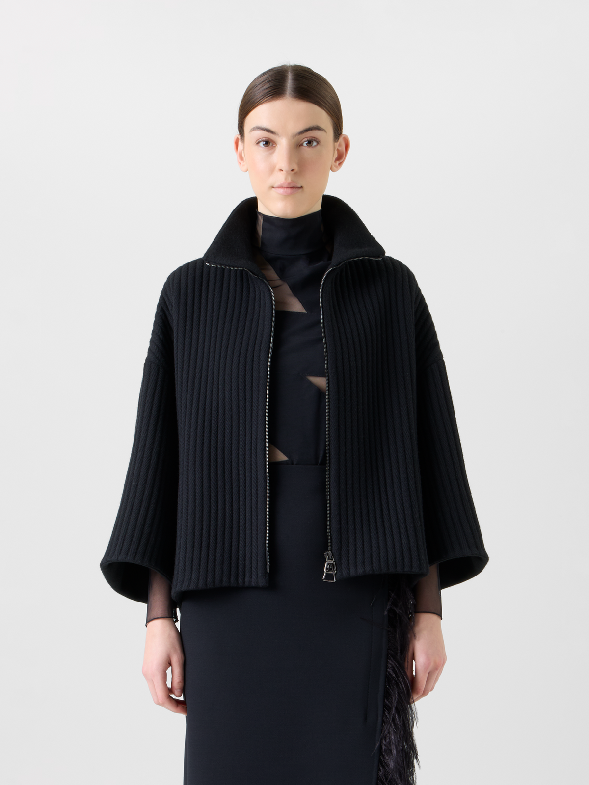 Designer Boxy Strukturkord  Wolle Kaschmir Jacke - Schwarz #editorial