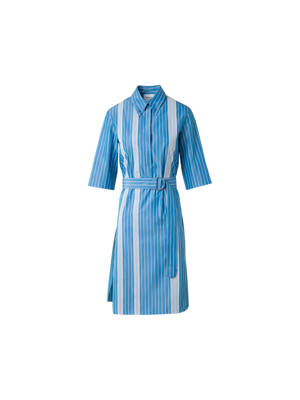 Designer Gestreiftes Baumwoll-Hemdkleid mit Mesh-Band - Blau - Bunt