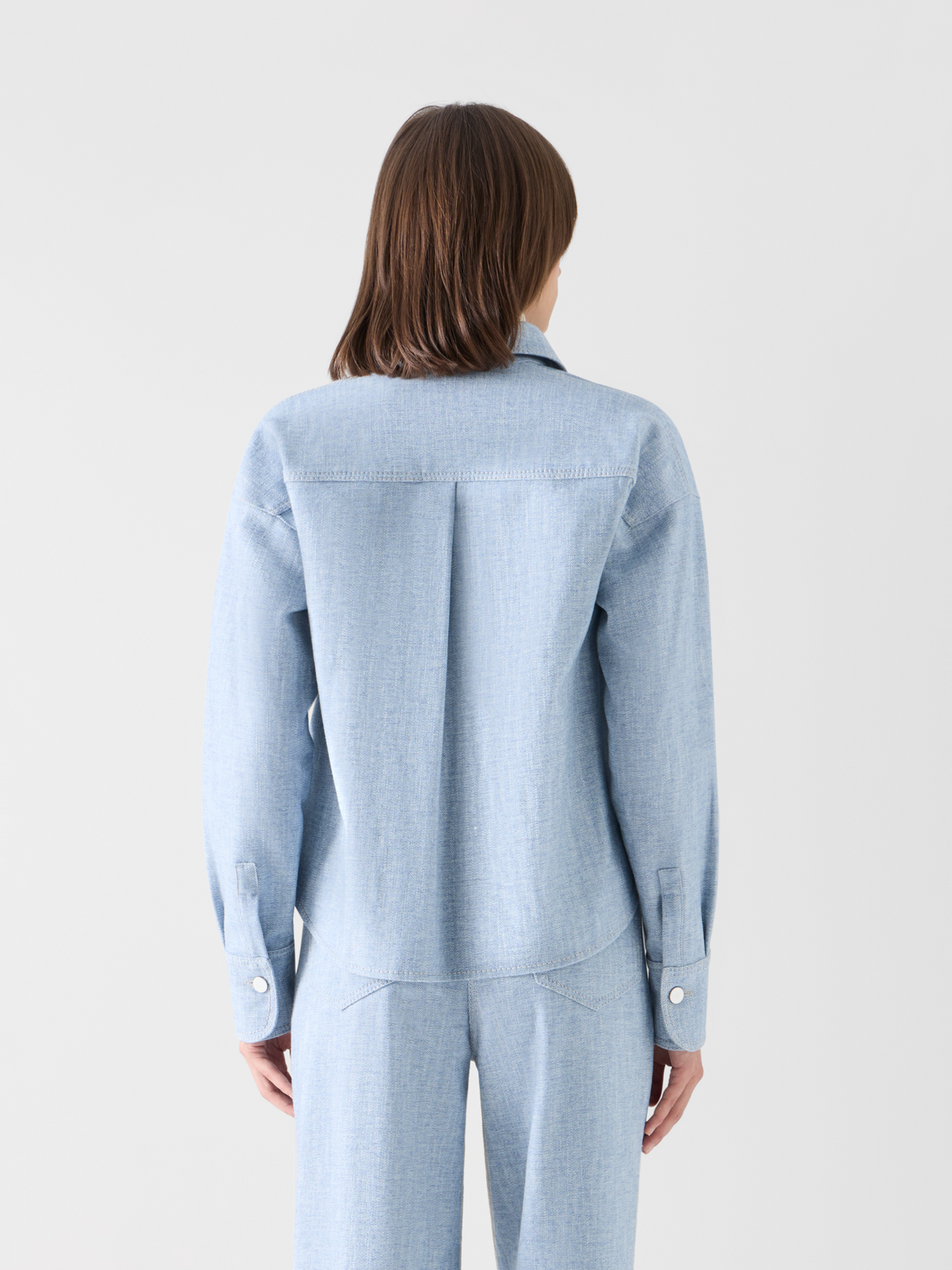 Designer Verkürzte Hemdbluse aus Winter-Denim - Blau 