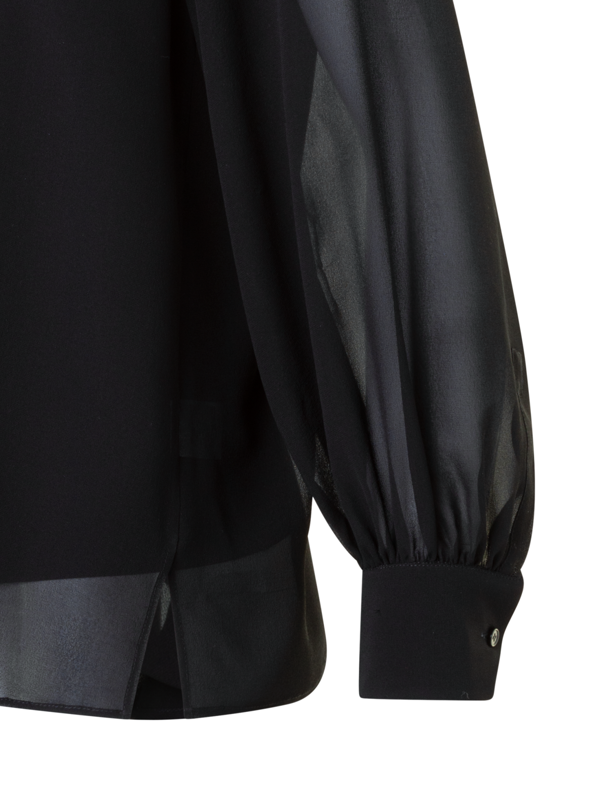 Designer Transparente Seidenbluse mit Federbesatz - Schwarz