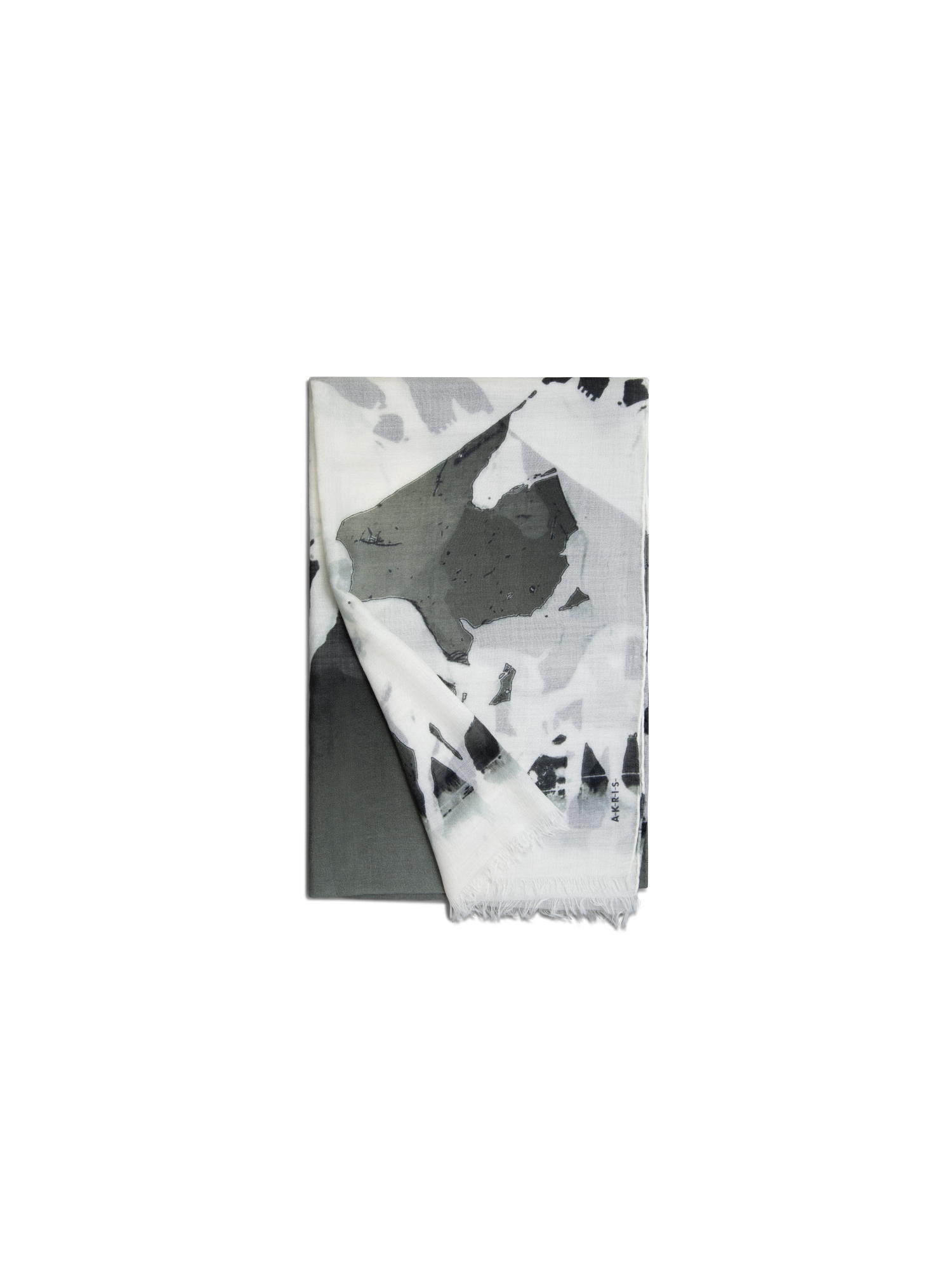 Designer Schal aus Kaschmir und Seide mit Turf-Druck - Schwarz - Bunt - Ecru - Weiss