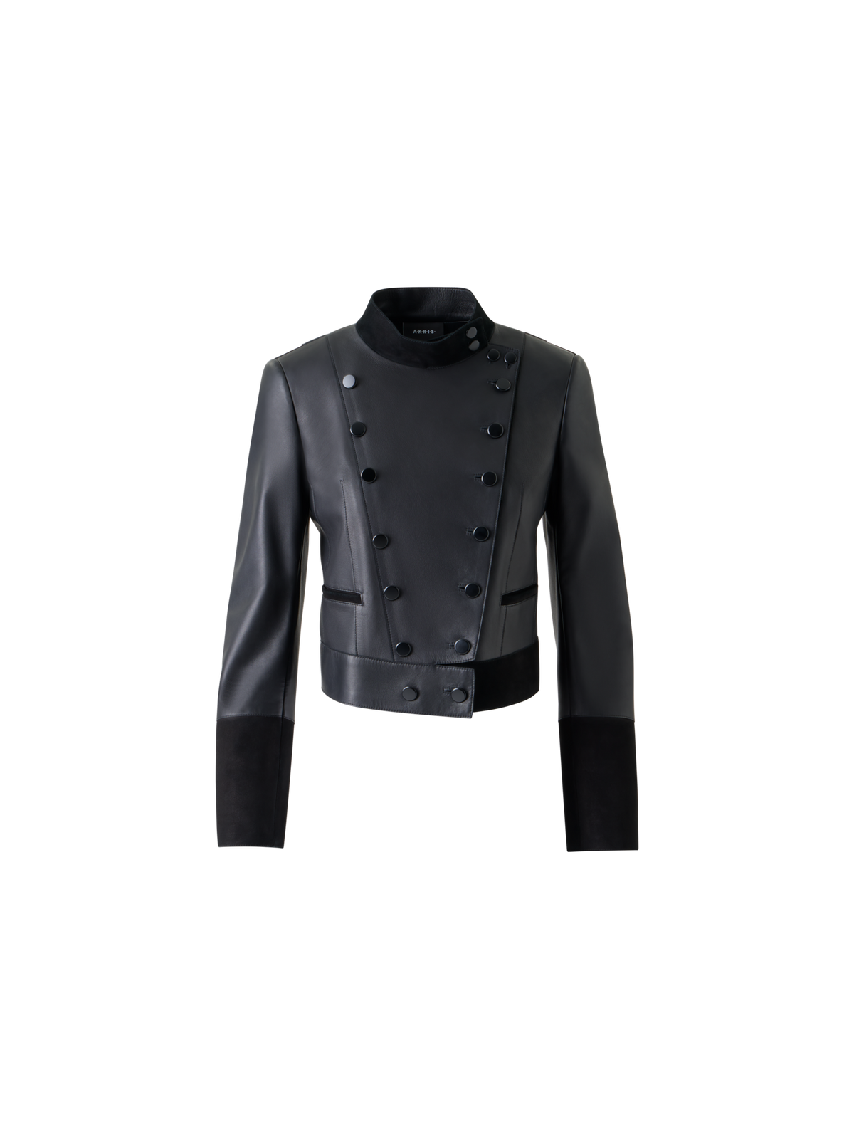 Designer Kurze Taillierte Leder Doppelreiher Jacke - Schwarz