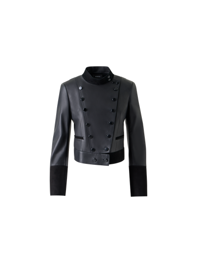 Designer Kurze Taillierte Leder Doppelreiher Jacke - Schwarz