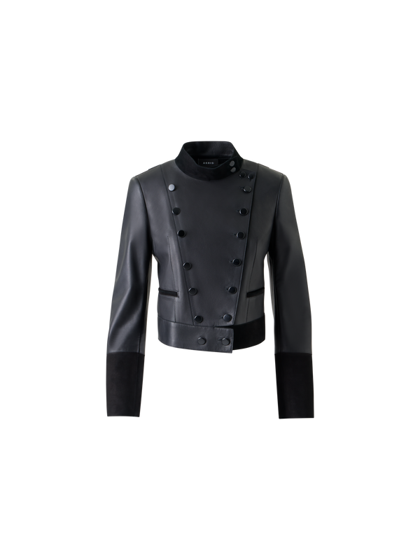 Designer Kurze Taillierte Leder Doppelreiher Jacke - Schwarz