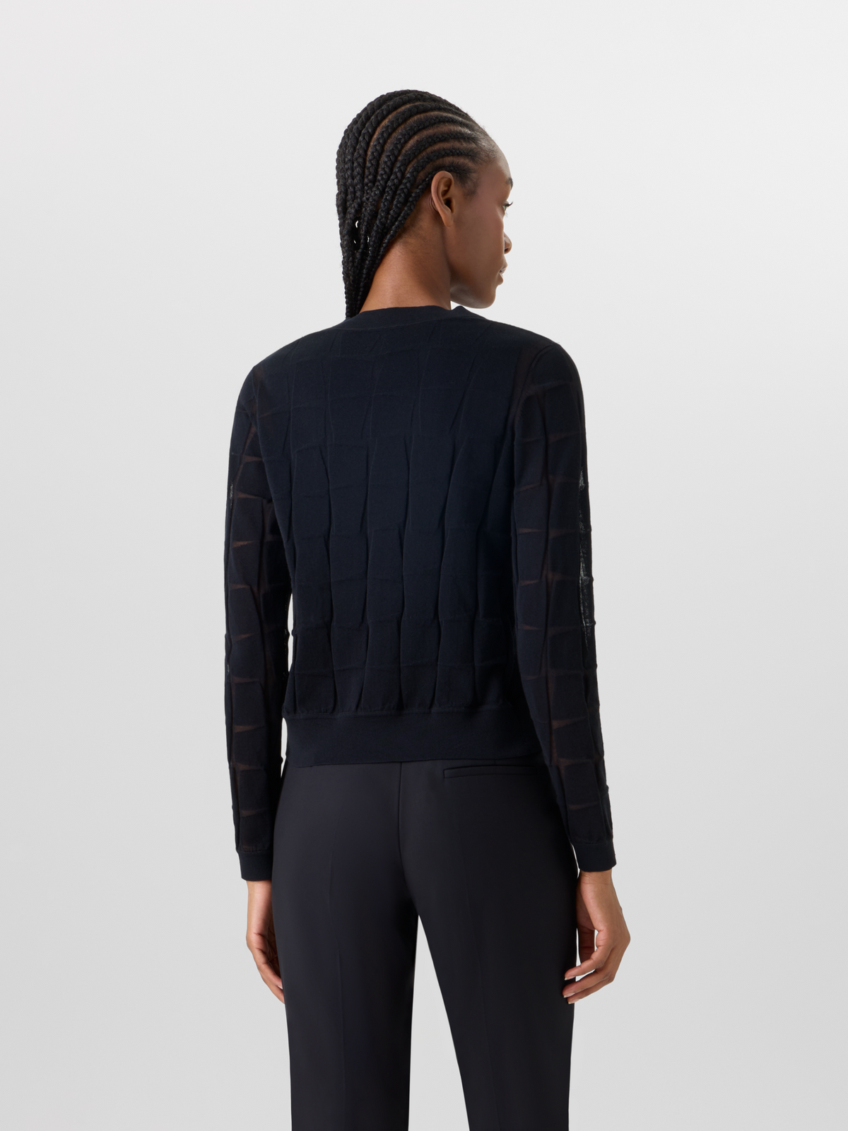 Designer Langärmelige Strickjacke aus tonalem Trapez-Jacquard - Schwarz #editorial