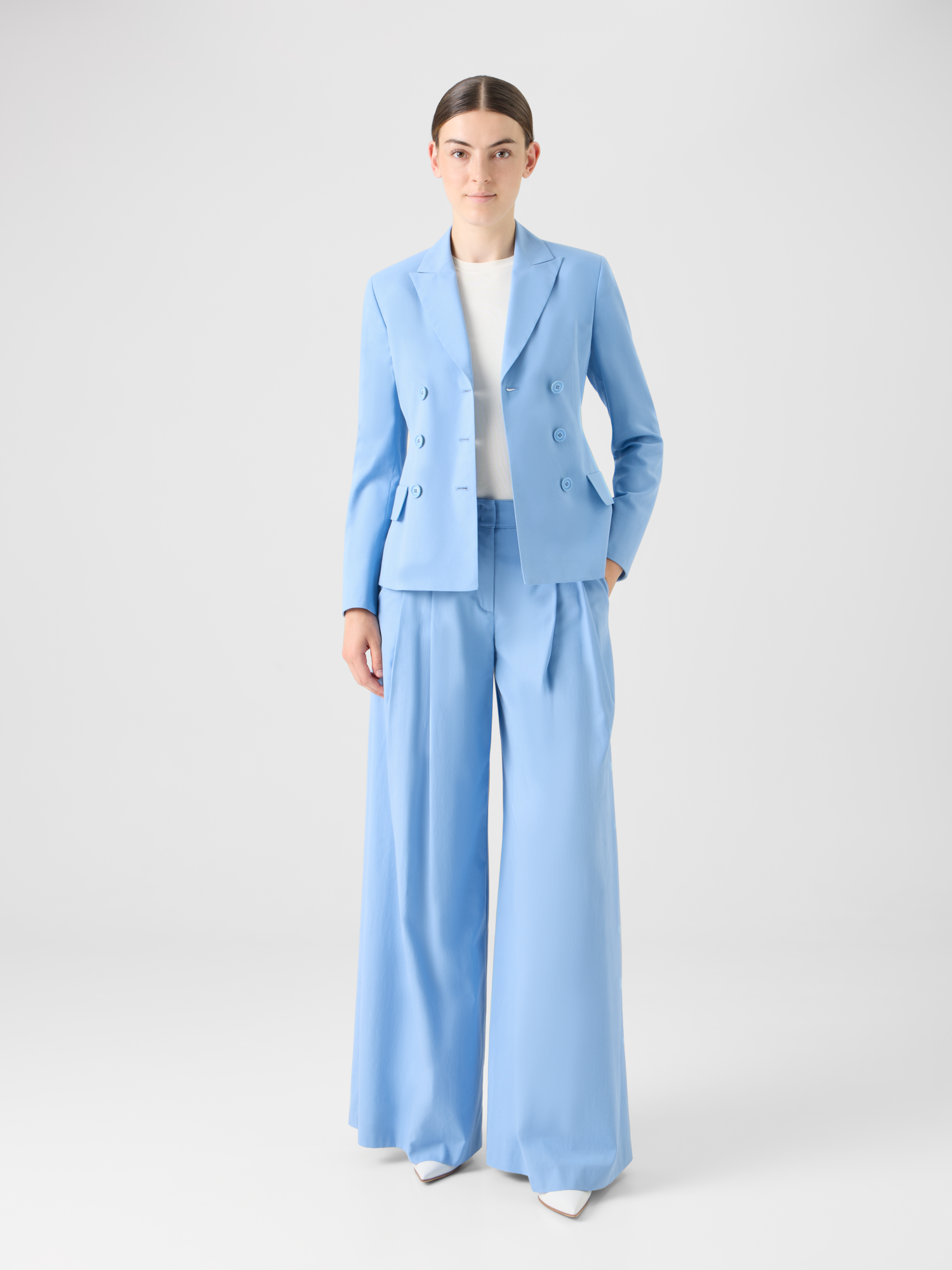 Designer Zweireihige Jacke aus Baumwoll-Stretch-Gabardine - Blau 