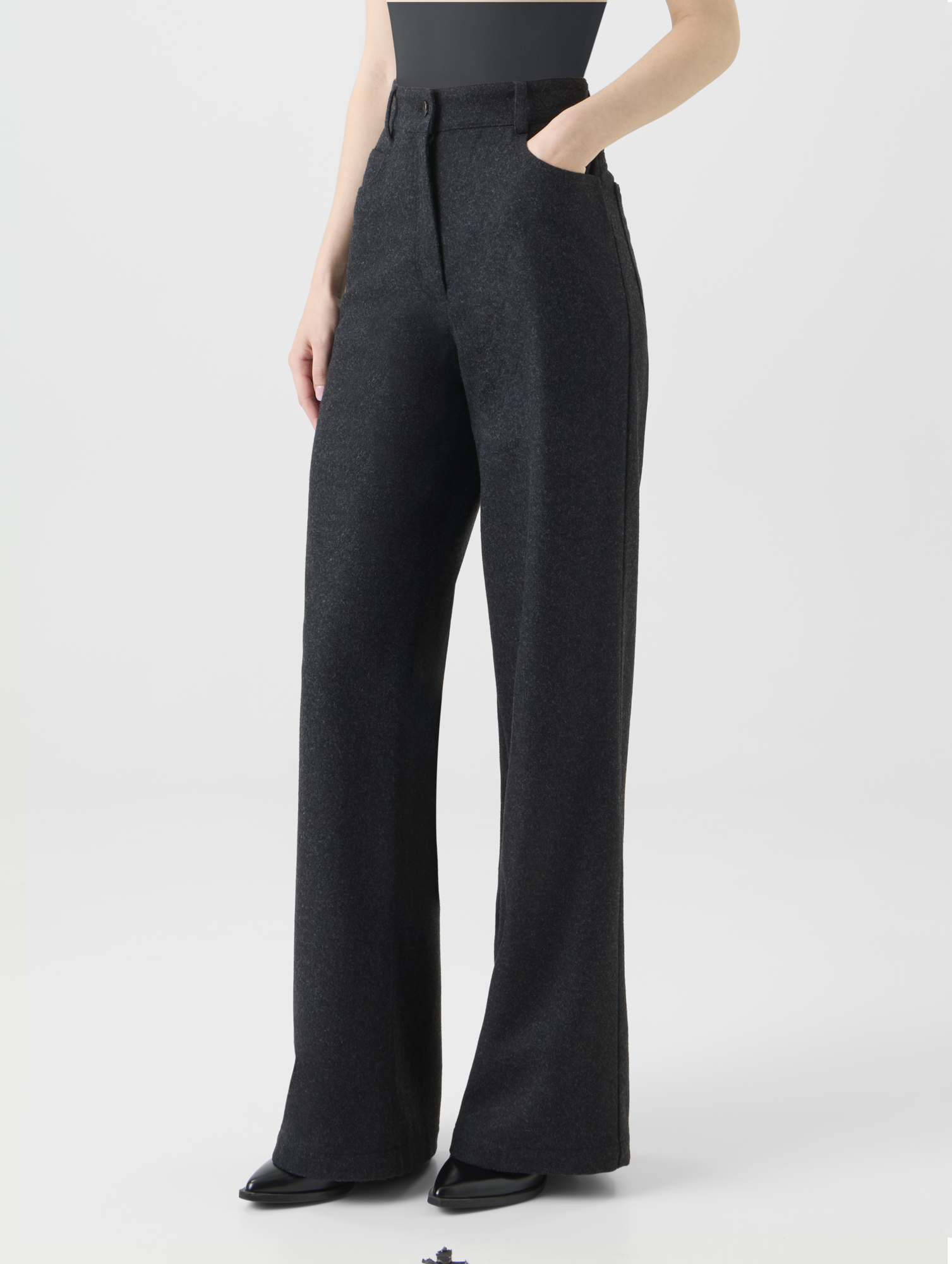 Designer Weite winterliche Wollflanell Hose - Grau 