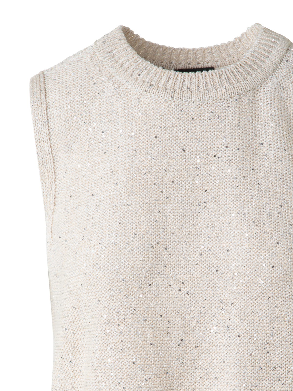 Designer Leinen-Baumwoll-Strick-Top mit Mikro-Pailletten - Beige