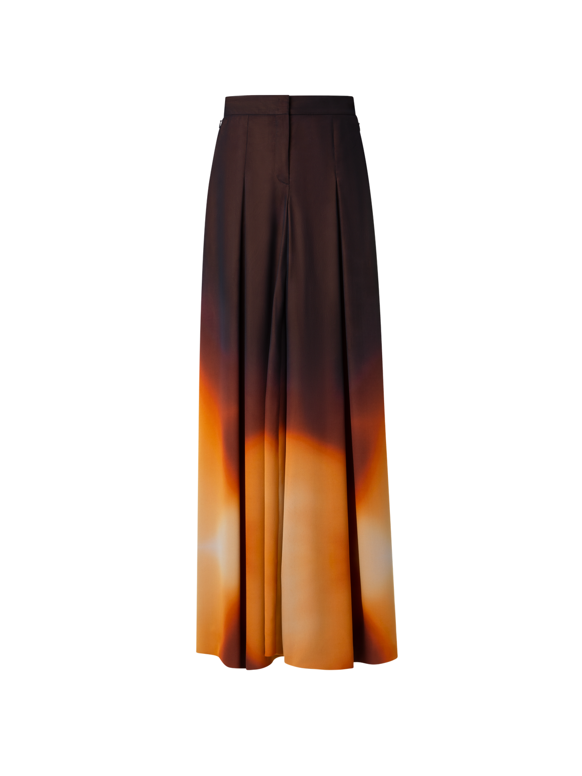 Designer Palazzo-Seidenhose mit Autumn Twilight Druck - Braun - Bunt - Orange