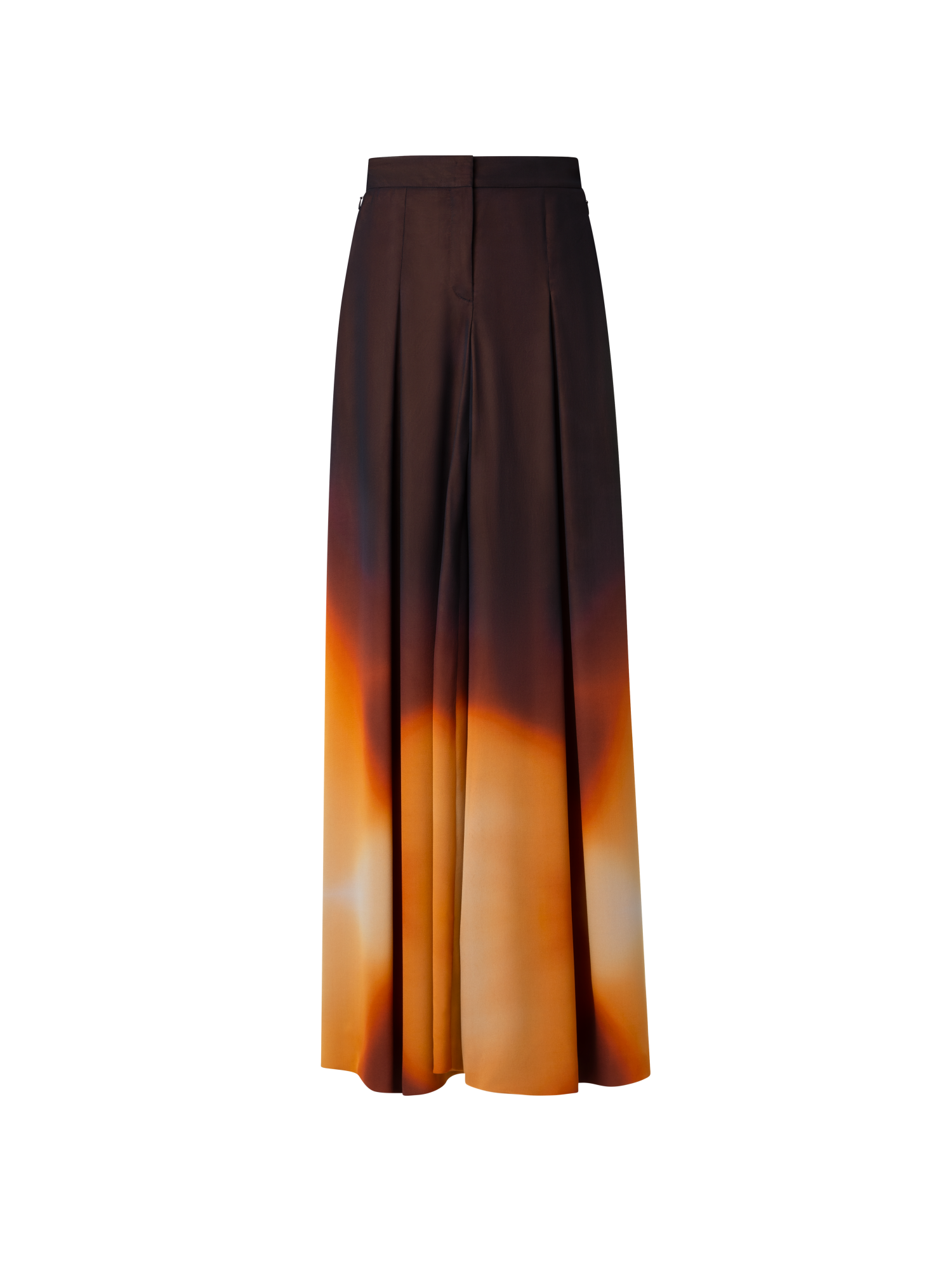Designer Palazzo-Seidenhose mit Autumn Twilight Druck - Braun - Bunt - Orange
