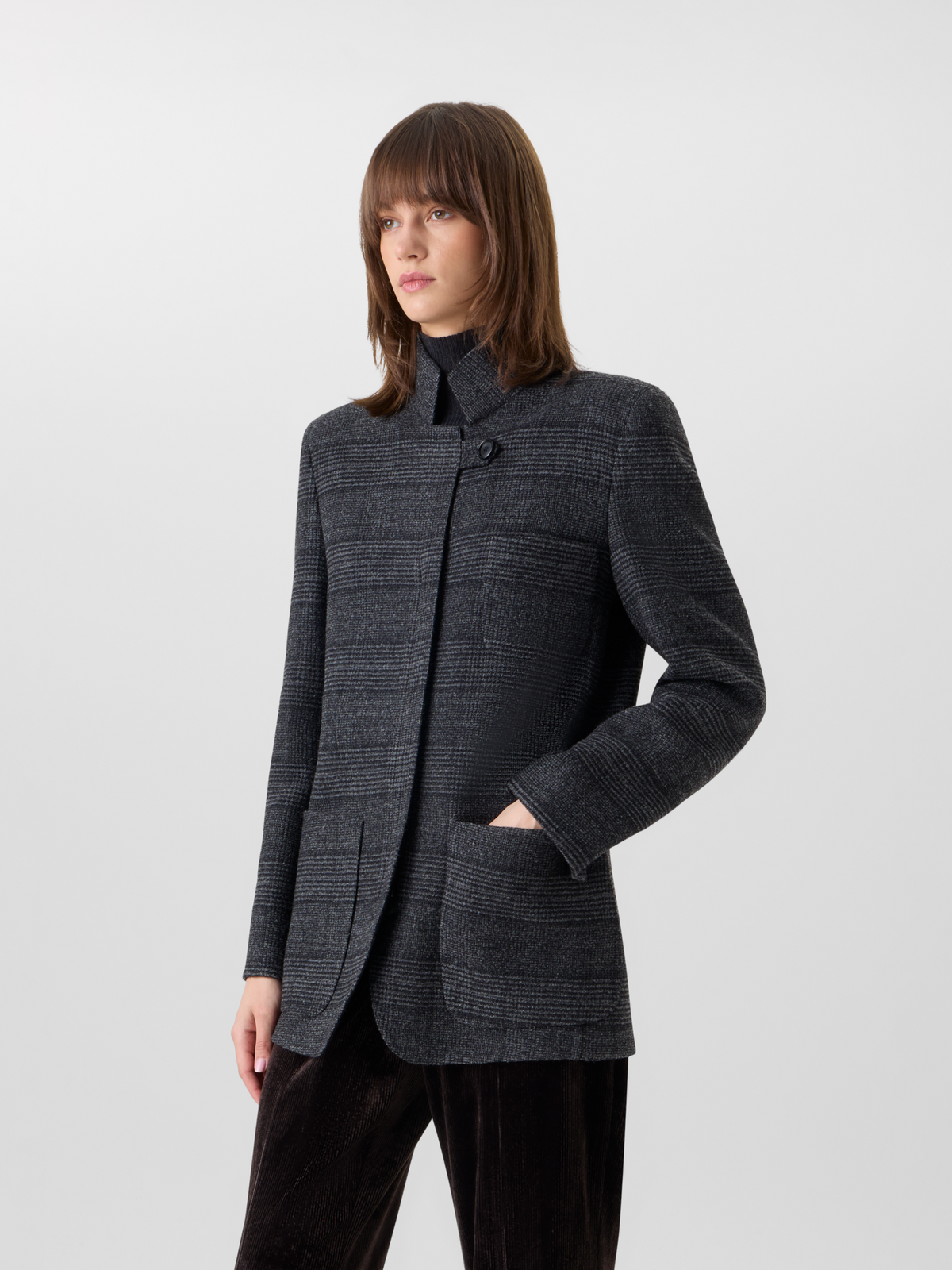 Designer Cardigan-Jacke aus Woll-Double-Face mit Glencheck - Grau - Bunt - Schwarz #editorial