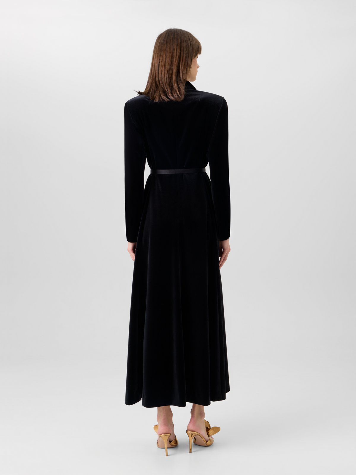 Designer Midikleid aus Samt mit Satin-Revers - Schwarz 