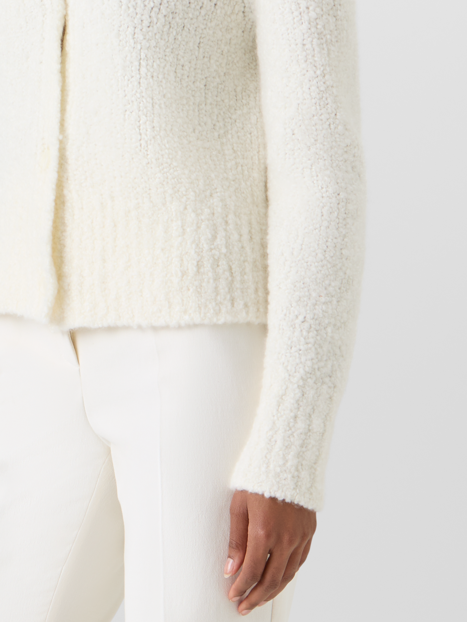 Designer Kurze Strickjacke aus Kaschmir-Seide-Bouclé - Ecru 